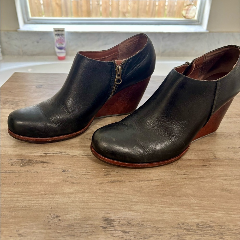 Kork-Ease Natalya Black Leather Wedge Ankle Boots - Picture 9 of 16